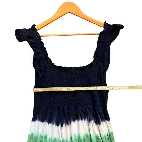 Tie Dye Midi Tank Dress Flutter Sleeve Blue Green White - Picture 2 of 3